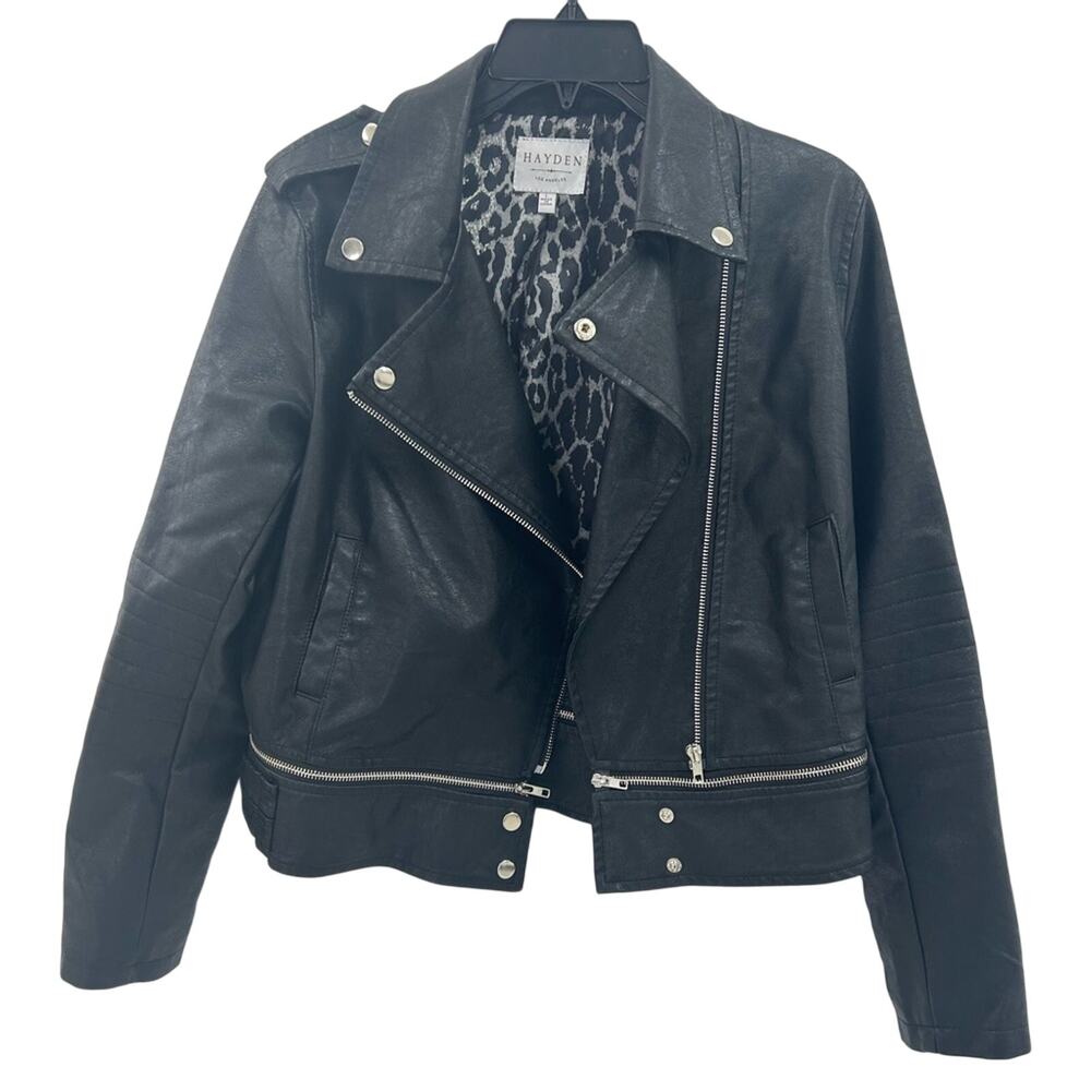 NWOT Hayden Black Women's Faux Leather Cropped Biker Moto Jacket